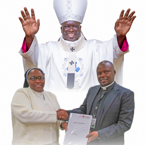 Outgoing Caritas Nairobi Director Sr.Mary Mbaci handing over to the incoming Caritas Nairobi Director Fr. Peter Kiarie on 10th January 2024